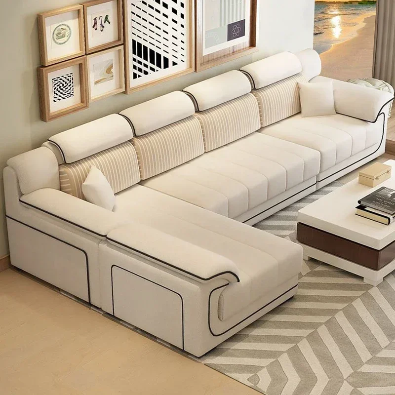 Home Cinema Sofa - Sofás europeos de madera Beige, reposabrazos