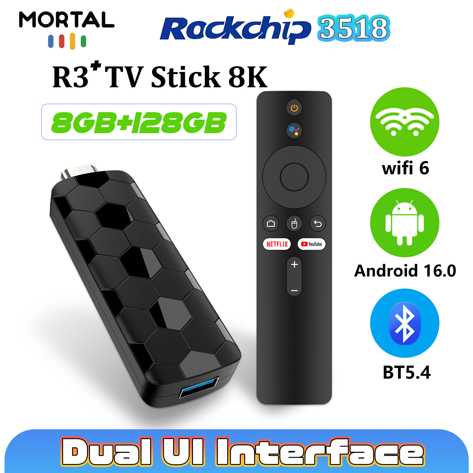 Home Cinema Wireless - TV Stick Mortal R3+ Android 16,