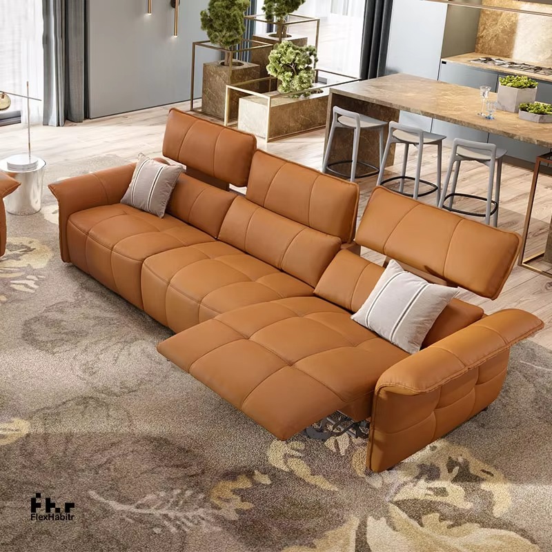Home.Cinema Orange - Sofá Reclinable Eléctrico Automático de Cuero